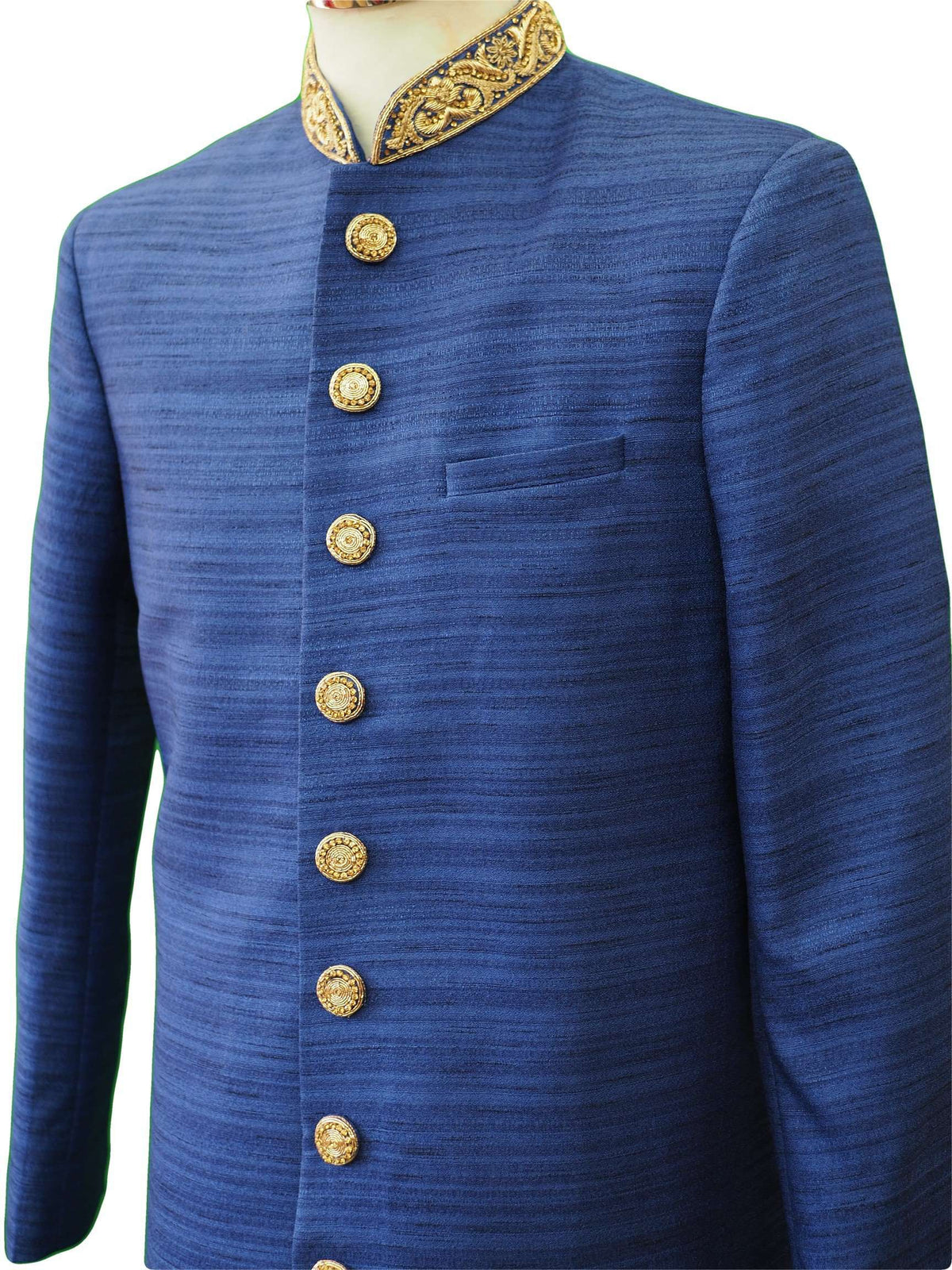 Royal Blue Raw Silky Sherwani 38"-52" / Small to XXXXL - SW-VL1802RY - Prachy Creations