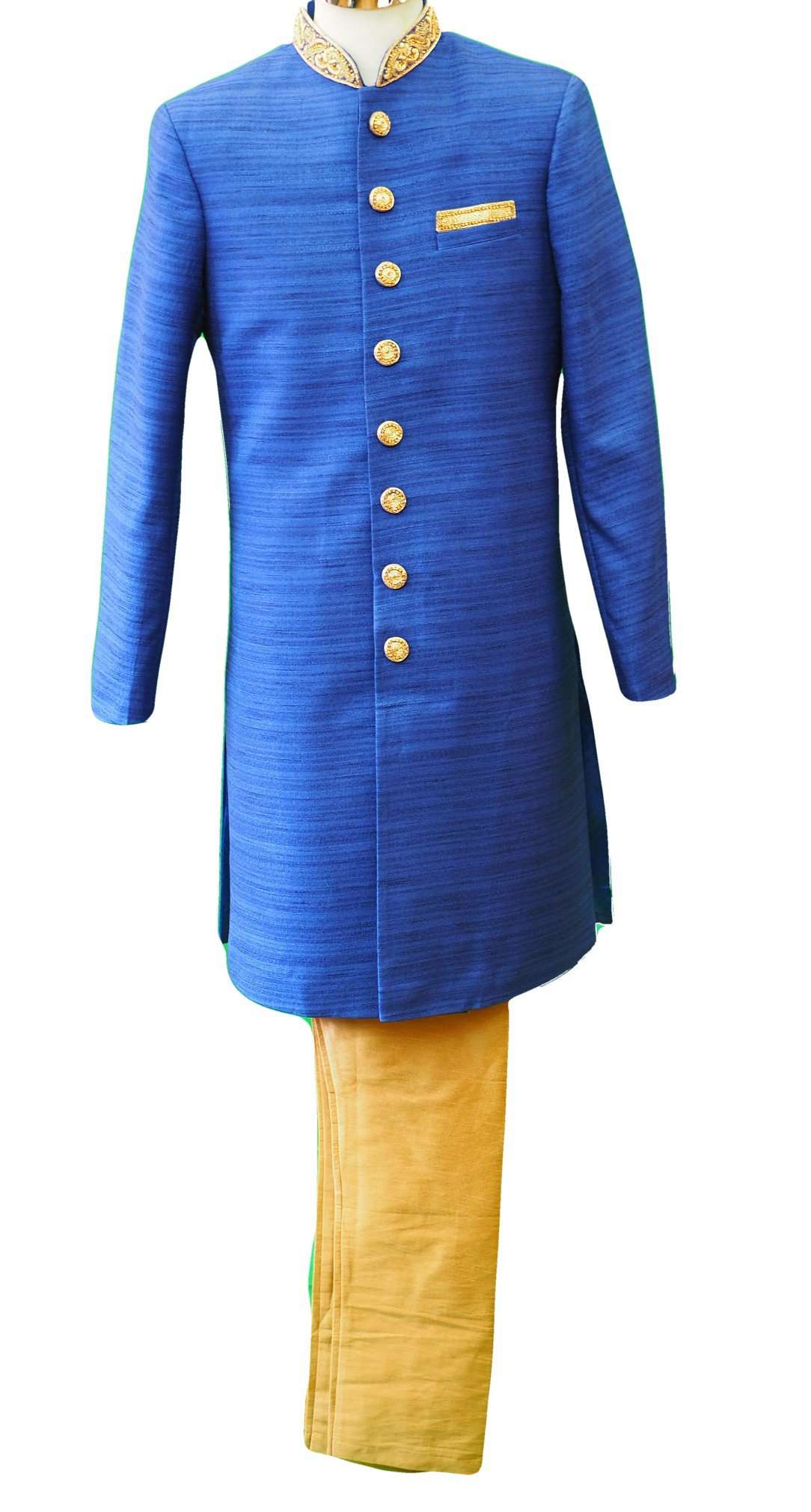 Royal Blue Raw Silky Sherwani 38"-52" / Small to XXXXL - SW-VL1802RY - Prachy Creations