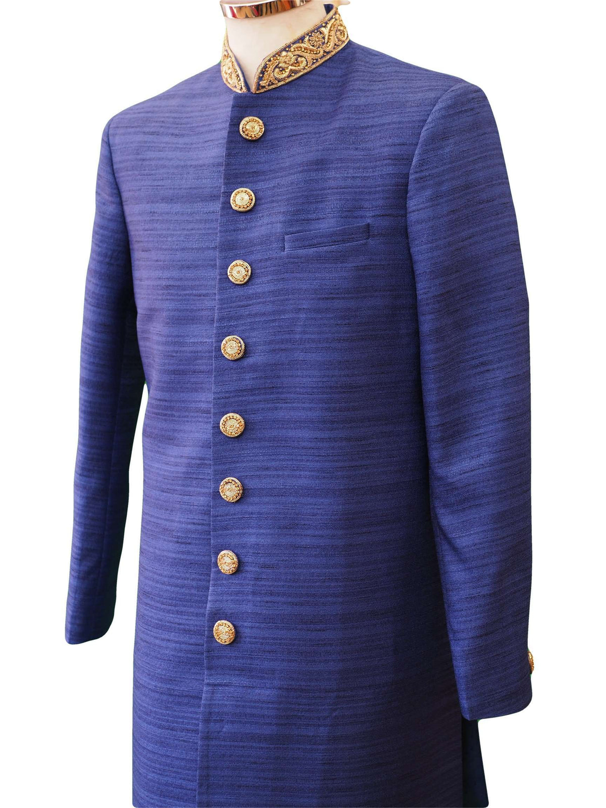 Royal Blue Raw Silky Sherwani 38"-52" / Small to XXXXL - SW-VL1802RY - Prachy Creations