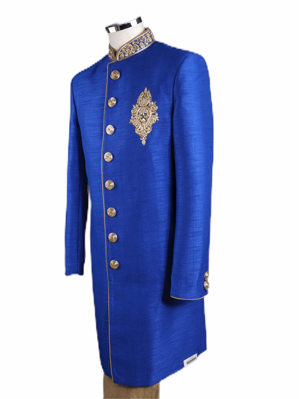 SALE ! Mens Raw Silk Royal Blue Brocade Sherwani - VL1907 AA1119 - Prachy Creations