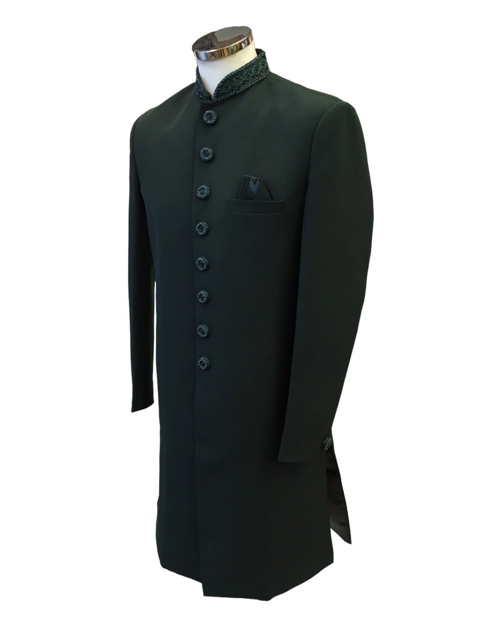 SALE ! Stunning Bottle Green Self Coloured Embroidery Sherwani with Cream Trousers - SHU2302 JR0123 - Prachy Creations