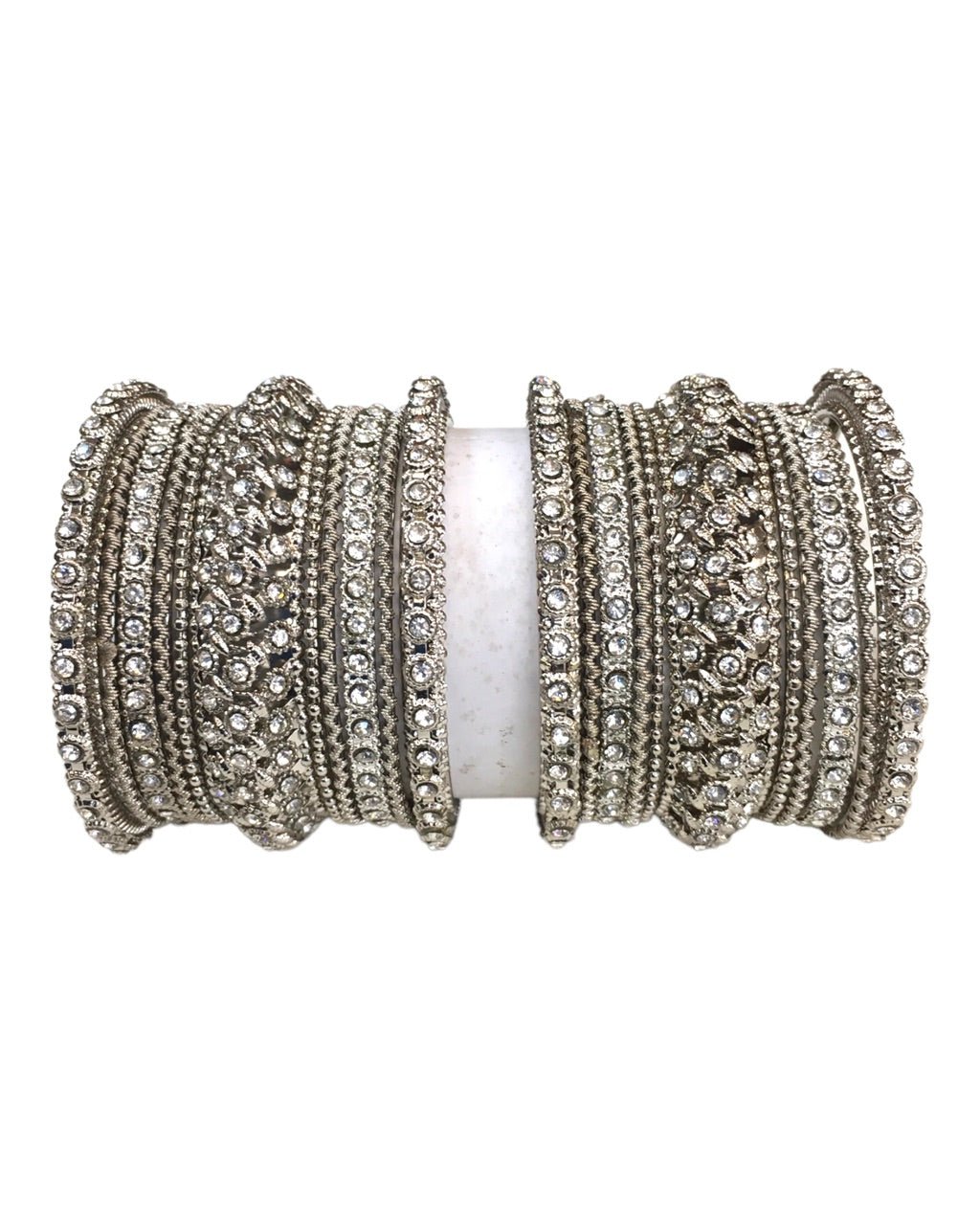 Set of 22 Silver Finish Stone Bangles - Bollywood, Weddings, Fancy Dress D5012 R 1022 - Prachy Creations