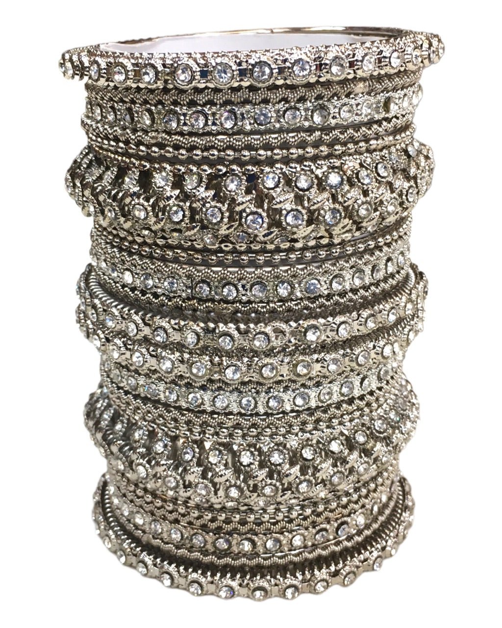 Set of 22 Silver Finish Stone Bangles - Bollywood, Weddings, Fancy Dress D5012 R 1022 - Prachy Creations
