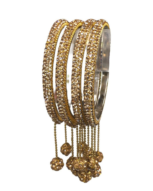 Set of 4 Antique Gold Stone Bangles with Dangle - Bollywood, Weddings D666 J 1022 - Prachy Creations