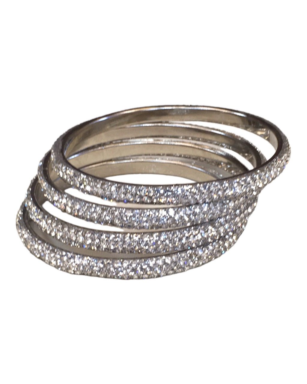 Set of 4 Silver Finish Stone Bangles Set - Bollywood, Weddings 3Line T 1022 - Prachy Creations