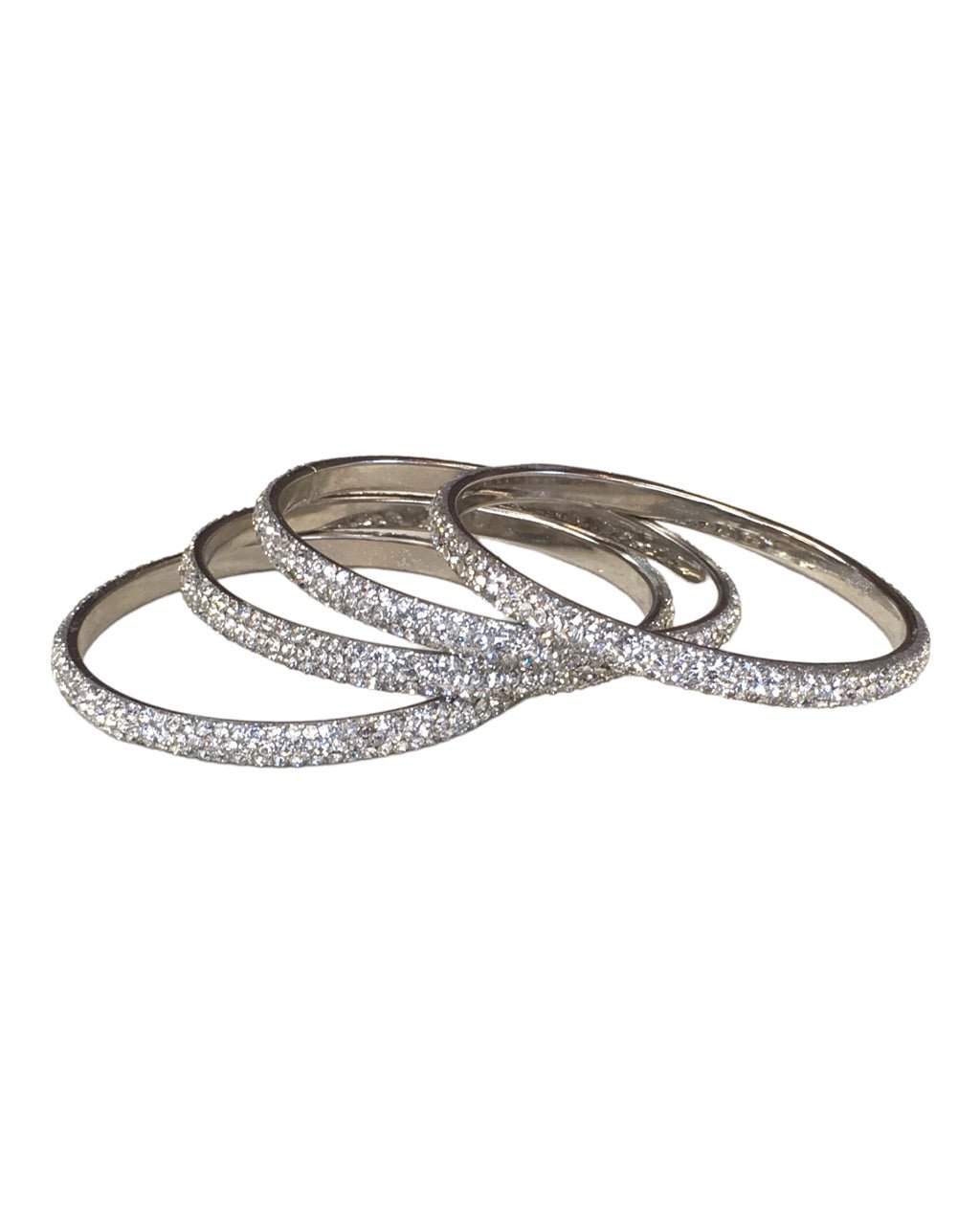 Set of 4 Silver Finish Stone Bangles Set - Bollywood, Weddings 3Line T 1022 - Prachy Creations