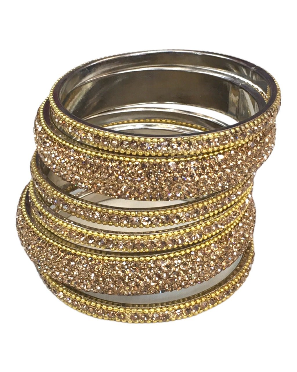 Set of 6 Gold Finish Stone Bangles Set - Bollywood, Weddings 7Line R 1022 - Prachy Creations