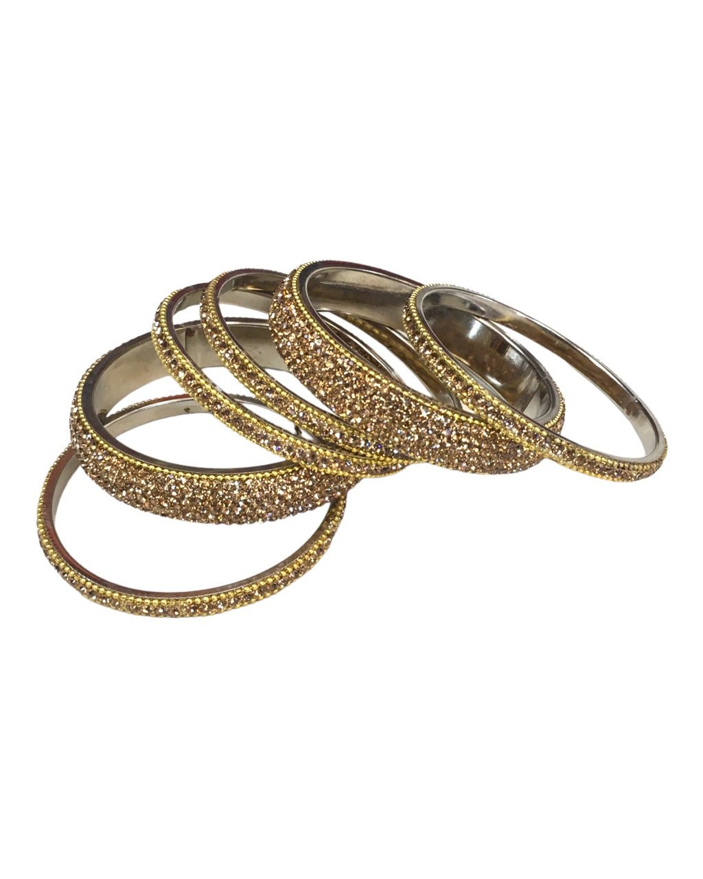 Set of 6 Gold Finish Stone Bangles Set - Bollywood, Weddings 7Line R 1022 - Prachy Creations