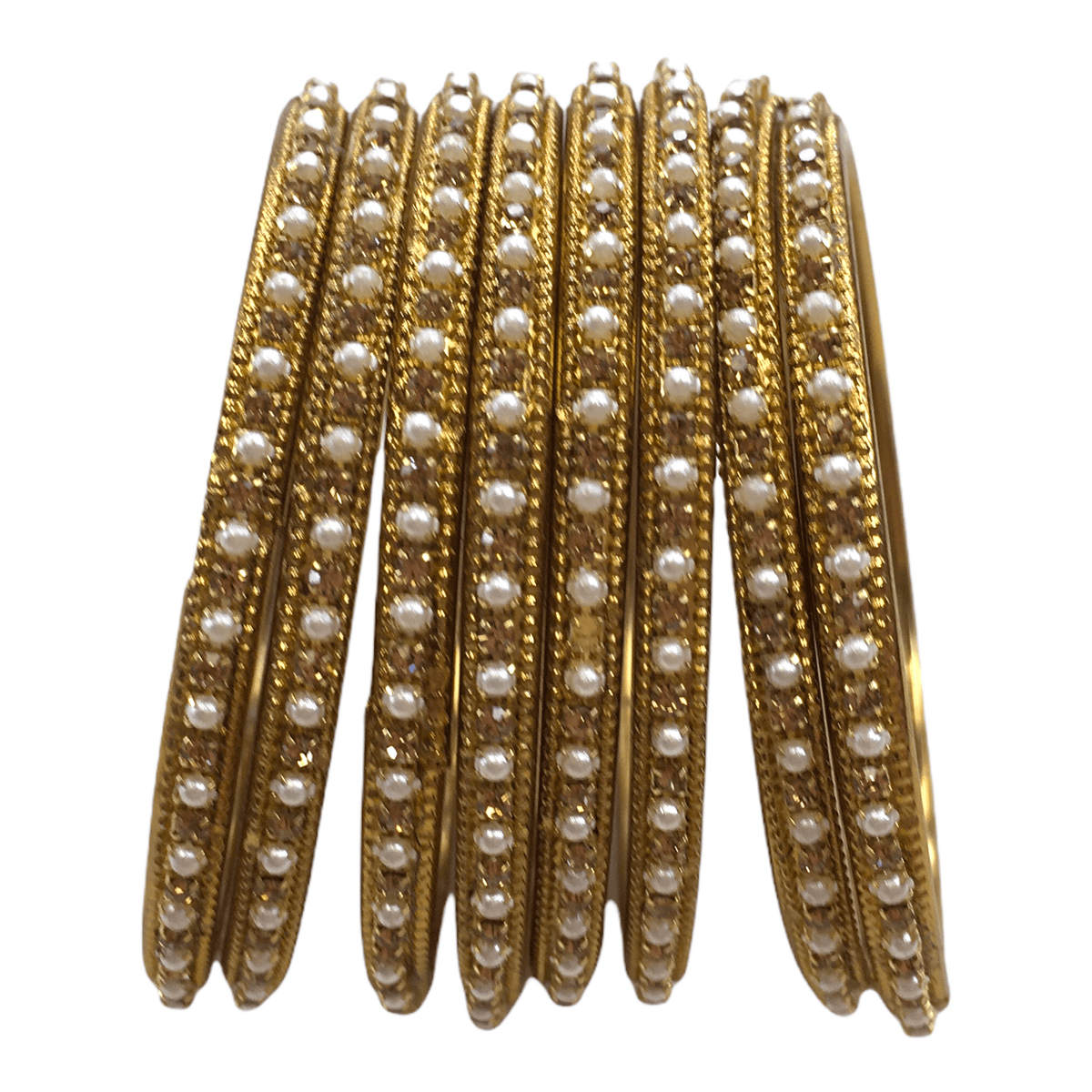Set of 8 Pearl and Stone Bangles - 2.4, 2.6, 2.8 and 2.10 - AE2119Vp 0821 - Prachy Creations