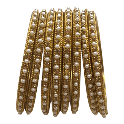 Set of 8 Pearl and Stone Bangles - 2.4, 2.6, 2.8 and 2.10 - AE2119Vp 0821 - Prachy Creations