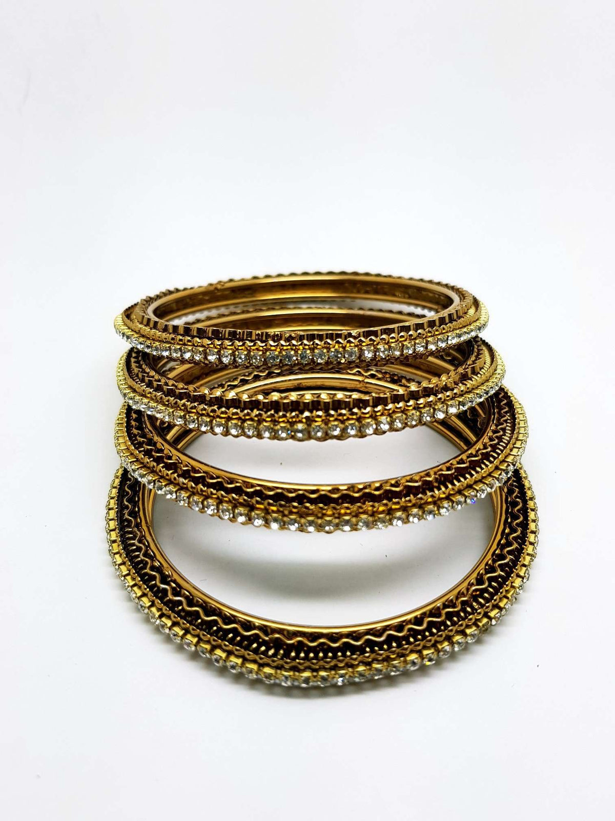 Set of Antique Finish Clear / White stone bangles (set of 4) - JAN1604KP-CLR - Prachy Creations