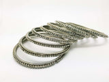 Set of Silver Finish Clear stone bangles (set of 8) - JAN1608KP-SIL-CLR - Prachy Creations