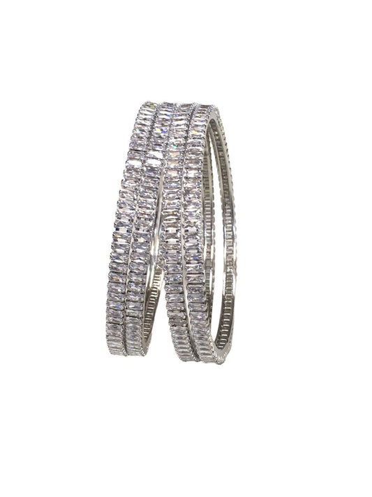 Silver Finish Reverse Choki Stone Bangles (Set of 4) - Mix N Match - D9224 C 1022 - Prachy Creations