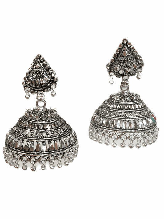Silver finish Zhumki Style earrings - SHR2007 Kp0320 - Prachy Creations