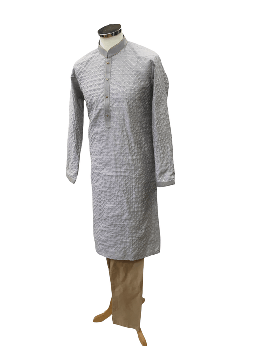 Silver Grey- Mens Banarasi Handloom Kurta Set - LOGAN TY0322 - Prachy Creations