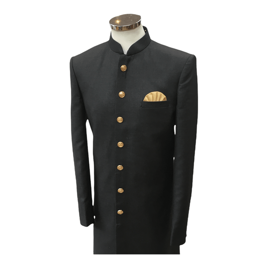 Size 36" - Mens Simple Black Sherwani with Gold Buttons - VL2109RP 0921 - Prachy Creations
