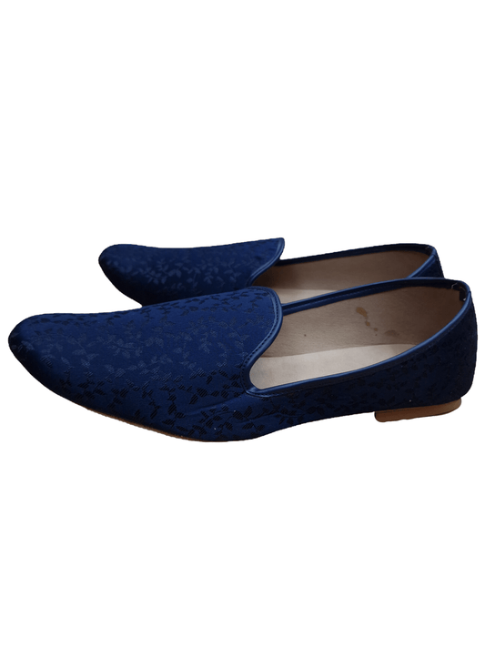 Very comfortable Dark Navy Blue Self Woven Loafer style Mojri - Indian Mens shoes - Mojari, Khossay - YD2207 C - Prachy Creations