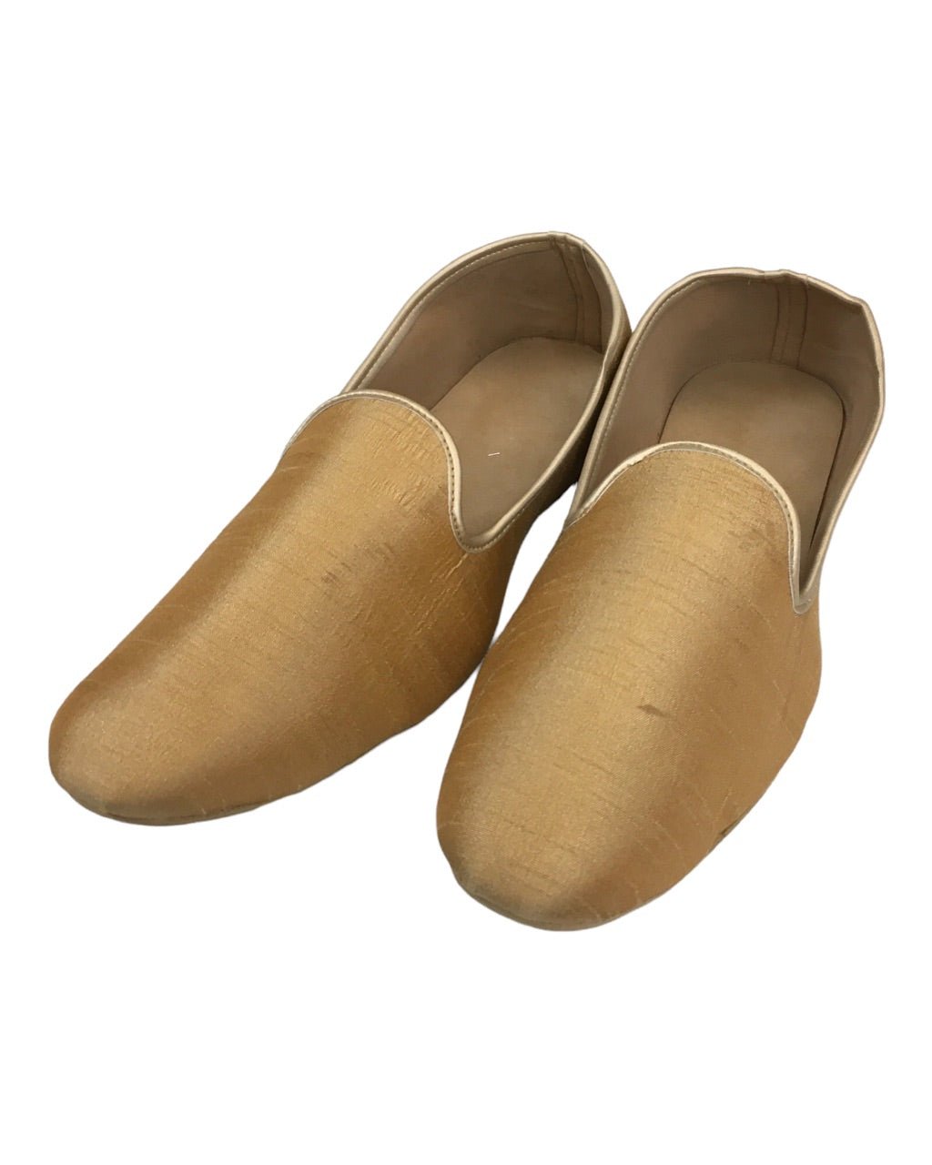 Very comfortable Gold Raw Silk Loafer style Mojri - Indian Mens shoes - Mojari, Khossay - YD2211 A - Prachy Creations