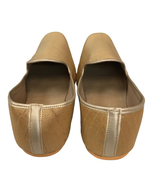 Very comfortable Gold Raw Silk Loafer style Mojri - Indian Mens shoes - Mojari, Khossay - YD2211 A - Prachy Creations