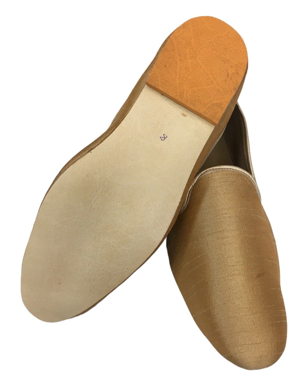 Very comfortable Gold Raw Silk Loafer style Mojri - Indian Mens shoes - Mojari, Khossay - YD2211 A - Prachy Creations