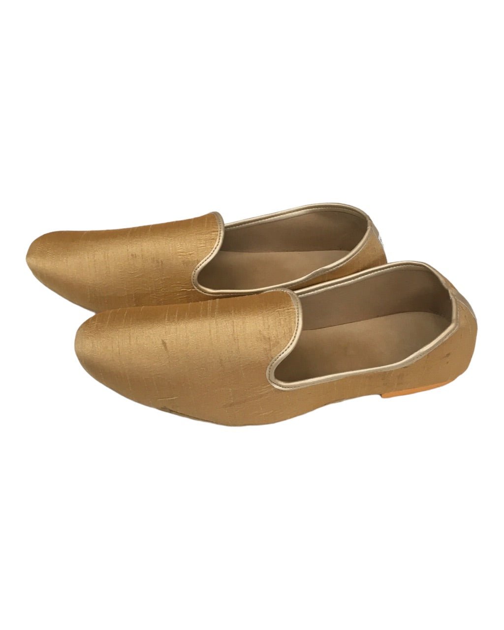 Very comfortable Gold Raw Silk Loafer style Mojri - Indian Mens shoes - Mojari, Khossay - YD2211 A - Prachy Creations
