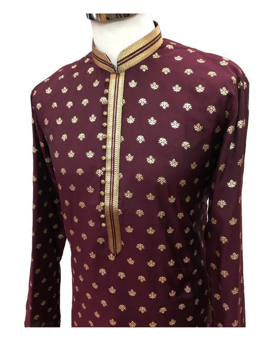 Wine - Handloom Banarasi Mens Kurta Set - UK Stock - 24h Dispatch - JeeHazur VJ 0223 - Prachy Creations